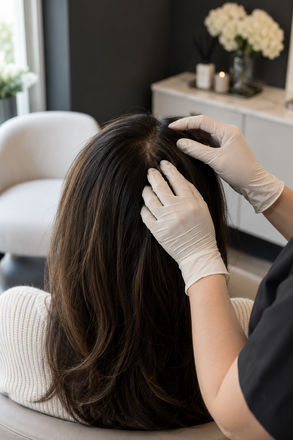 Detailed view of healthy hair and scalp